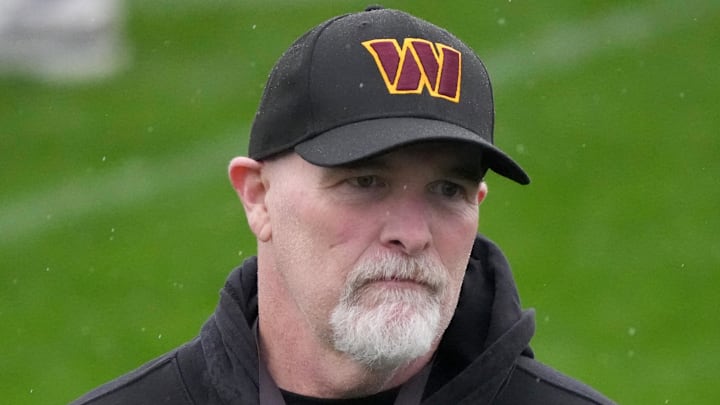 Washington Commanders head coach Dan Quinn during practice.