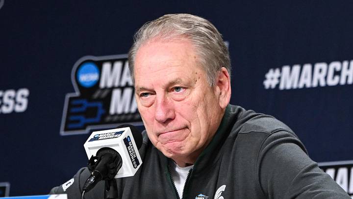 Mar 19, 2026; Buffalo, NY, USA; Michigan State Spartans head coach Tom Izzo speaks at a postgame press conference after the game against the North Dakota State Bison during a first round game of the men's 2026 NCAA Tournament at Keybank Center.