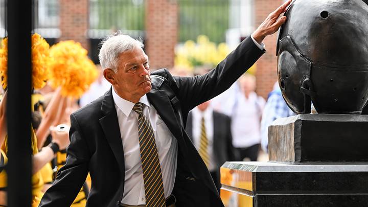 Sep 5, 2026; Iowa City, Iowa, USA; Iowa Hawkeyes head coach Kirk Ferentz enters Kinnick Stadium before the game against the Northern Illinois Huskies. Mandatory Credit: Jeffrey Becker-Imagn Images Sep 5, 2026; Iowa City, Iowa, USA; Iowa Hawkeyes head coach Kirk Ferentz enters Kinnick Stadium before the game against the Northern Illinois Huskies. Mandatory Credit: Jeffrey Becker-Imagn Images