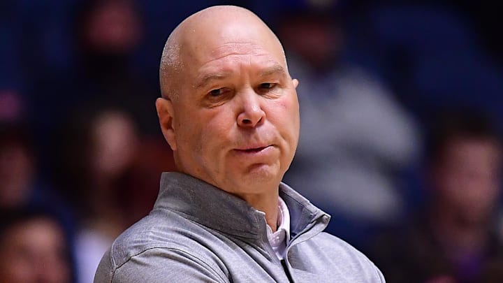 Nov 24, 2022; Anaheim, California, USA; St. Mary's Gaels head coach Randy Bennett watches game action against the Washington Huskies during the first half at Anaheim Convention Center. Mandatory Credit: Gary A. Vasquez-Imagn Images