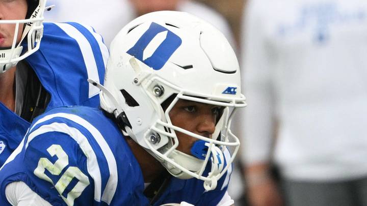 Sep 5, 2026; Durham, North Carolina, USA; Duke Blue Devils quarter back Walker Eget (2) hands the ball off to Duke Blue Devils running back Nate Sheppard (20) during the second quarter against the Tulane Green Wave at Wallace Wade Stadium. Mandatory Credit: Zachary Taft-Imagn Images Sep 5, 2026; Durham, North Carolina, USA; Duke Blue Devils quarter back Walker Eget (2) hands the ball off to Duke Blue Devils running back Nate Sheppard (20) during the second quarter against the Tulane Green Wave at Wallace Wade Stadium. Mandatory Credit: Zachary Taft-Imagn Images