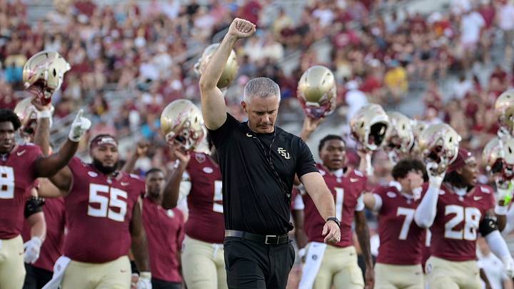 Sep 7, 2026; Tallahassee, Florida, USA; Florida State Seminoles head coach Mike Norvell enters the field before the game against the Southern Methodist Mustangs at Doak S. Campbell Stadium. Mandatory Credit: Melina Myers-Imagn Images Sep 7, 2026; Tallahassee, Florida, USA; Florida State Seminoles head coach Mike Norvell enters the field before the game against the Southern Methodist Mustangs at Doak S. Campbell Stadium. Mandatory Credit: Melina Myers-Imagn Images