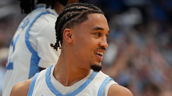 Mar 8, 2025; Chapel Hill, North Carolina, USA; North Carolina Tar Heels guard Seth Trimble (7) reacts in the second half at Dean E. Smith Center. Mandatory Credit: Bob Donnan-Imagn Images Mar 8, 2025; Chapel Hill, North Carolina, USA; North Carolina Tar Heels guard Seth Trimble (7) reacts in the second half at Dean E. Smith Center. Mandatory Credit: Bob Donnan-Imagn Images