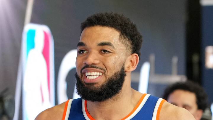 Jun 5, 2026; San Antonio, Texas, USA; New York Knicks center Karl-Anthony Towns (32) reacts after game two of the 2026 NBA Finals at Frost Bank Center. Mandatory Credit: Daniel Dunn-Imagn Images Jun 5, 2026; San Antonio, Texas, USA; New York Knicks center Karl-Anthony Towns (32) reacts after game two of the 2026 NBA Finals at Frost Bank Center. Mandatory Credit: Daniel Dunn-Imagn Images
