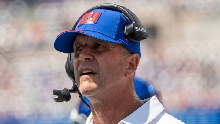 New York Giants head coach John Harbaugh watches from the sidelines New York Giants head coach John Harbaugh watches from the sidelines