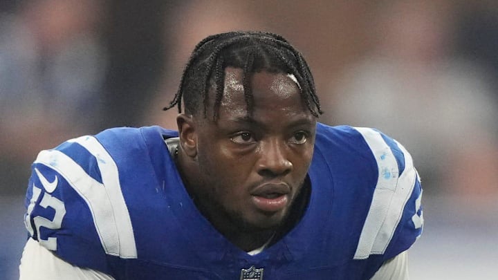 Indianapolis Colts defensive end Samson Ebukam takes a quick breather