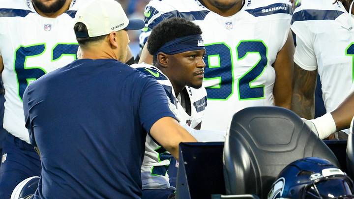 Aug 23, 2026; Nashville, Tennessee, USA; Seattle Seahawks safety Bud Clark (9) is carted off against the Tennessee Titans during the first half at Nissan Stadium. Mandatory Credit: Steve Roberts-Imagn Images Aug 23, 2026; Nashville, Tennessee, USA; Seattle Seahawks safety Bud Clark (9) is carted off against the Tennessee Titans during the first half at Nissan Stadium. Mandatory Credit: Steve Roberts-Imagn Images