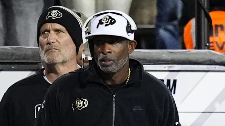 Nov 1, 2025; Boulder, Colorado, USA; Colorado Buffaloes head coach Deion Sanders on the sidelines during the fourth quarter against the Arizona Wildcats at Folsom Field.