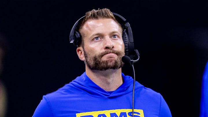 Dec 1, 2024; New Orleans, Louisiana, USA; Los Angeles Rams head coach Sean McVay looks on against the New Orleans Saints during the second half at Caesars Superdome. Mandatory Credit: Stephen Lew-Imagn Images Dec 1, 2024; New Orleans, Louisiana, USA; Los Angeles Rams head coach Sean McVay looks on against the New Orleans Saints during the second half at Caesars Superdome. Mandatory Credit: Stephen Lew-Imagn Images