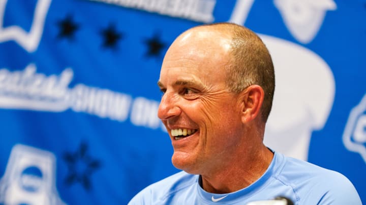 Jun 8, 2025; Chapel Hill, NC, USA; North Carolina head coach Scott Forbes during an interview with the media after a Super Regionals game against North Carolina in Chapel Hill, North Carolina. Scott Forbes also celebrates his 200th win. Mandatory Credit: Jaylynn Nash-Imagn Images Jun 8, 2025; Chapel Hill, NC, USA; North Carolina head coach Scott Forbes during an interview with the media after a Super Regionals game against North Carolina in Chapel Hill, North Carolina. Scott Forbes also celebrates his 200th win. Mandatory Credit: Jaylynn Nash-Imagn Images
