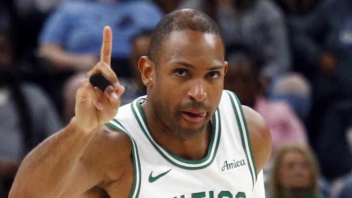 Mar 31, 2025; Memphis, Tennessee, USA; Boston Celtics center Al Horford (42) reacts after a basket during the fourth quarter against the Memphis Grizzlies at FedExForum. Mandatory Credit: Petre Thomas-Imagn Images