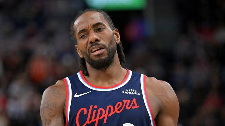 Apr 8, 2026; Inglewood, California, USA;  Los Angeles Clippers forward Kawhi Leonard (2) reacts after a missed basket in the second half against the Oklahoma City Thunder at Intuit Dome. Mandatory Credit: Jayne Kamin-Oncea-Imagn Images