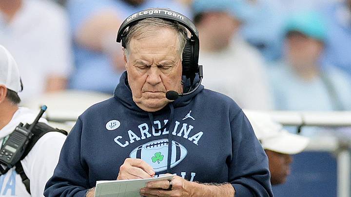 Aug 29, 2026; Dublin, Co. Dublin, IRL; North Carolina Tar Heels head coach Bill Belichick against the TCU Horned Frogs in the first half at Aviva Stadium. Mandatory Credit: Laszlo Geczo-Imagn Images Aug 29, 2026; Dublin, Co. Dublin, IRL; North Carolina Tar Heels head coach Bill Belichick against the TCU Horned Frogs in the first half at Aviva Stadium. Mandatory Credit: Laszlo Geczo-Imagn Images