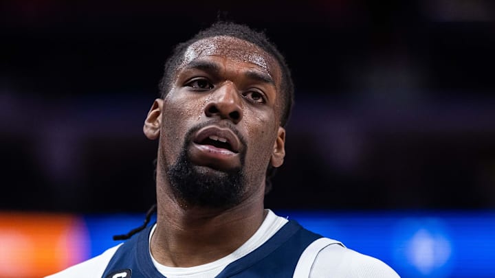 Jan 11, 2023; Detroit, Michigan, USA; Minnesota Timberwolves center Naz Reid (11) looks on in the second quarter against the Detroit Pistons at Little Caesars Arena. Mandatory Credit: Allison Farrand-Imagn Images