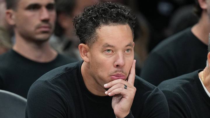 Oct 16, 2026; San Antonio, Texas, USA;  Head Coach Mitch Johnson observes the second half of play against the Sacramento Kings at Frost Bank Center.  Mandatory Credit: Scott Wachter-Imagn Images