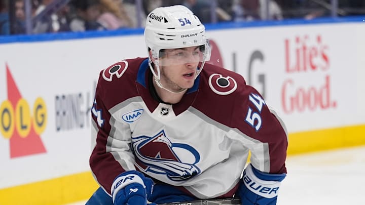 Jan 25, 2026; Toronto, Ontario, CAN; Colorado Avalanche forward Gavin Brindley (54) skates against the Toronto Maple Leafs at Scotiabank Arena. Mandatory Credit: John E. Sokolowski-Imagn Images Jan 25, 2026; Toronto, Ontario, CAN; Colorado Avalanche forward Gavin Brindley (54) skates against the Toronto Maple Leafs at Scotiabank Arena. Mandatory Credit: John E. Sokolowski-Imagn Images