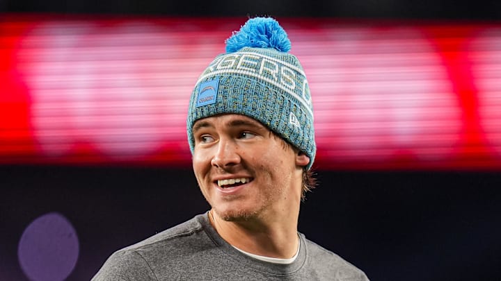 Jan 11, 2026; Foxborough, MA, USA; Los Angeles Chargers quarterback Justin Herbert (10) looks on before the game against the New England Patriots in an AFC Wild Card Round game at Gillette Stadium. Mandatory Credit: David Butler II-Imagn Images Jan 11, 2026; Foxborough, MA, USA; Los Angeles Chargers quarterback Justin Herbert (10) looks on before the game against the New England Patriots in an AFC Wild Card Round game at Gillette Stadium. Mandatory Credit: David Butler II-Imagn Images