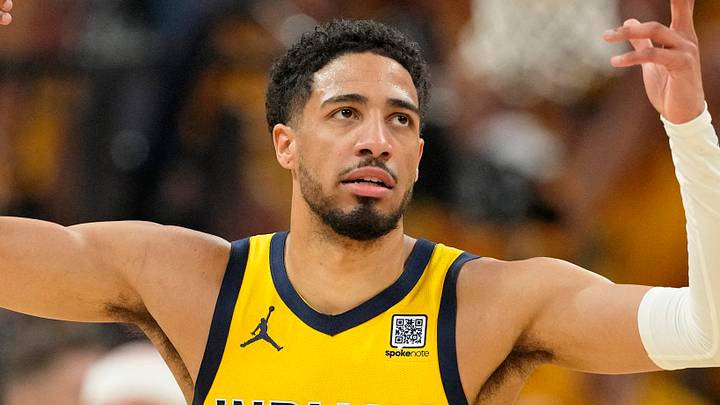 Jun 19, 2025; Indianapolis, Indiana, USA; Indiana Pacers guard Tyrese Haliburton (0) reacts after a play against the Oklahoma City Thunder during the first half of game six of the 2025 NBA Finals between the Oklahoma City Thunder and the Indiana Pacers at Gainbridge Fieldhouse. Mandatory Credit: Kyle Terada-Imagn Images Jun 19, 2025; Indianapolis, Indiana, USA; Indiana Pacers guard Tyrese Haliburton (0) reacts after a play against the Oklahoma City Thunder during the first half of game six of the 2025 NBA Finals between the Oklahoma City Thunder and the Indiana Pacers at Gainbridge Fieldhouse. Mandatory Credit: Kyle Terada-Imagn Images