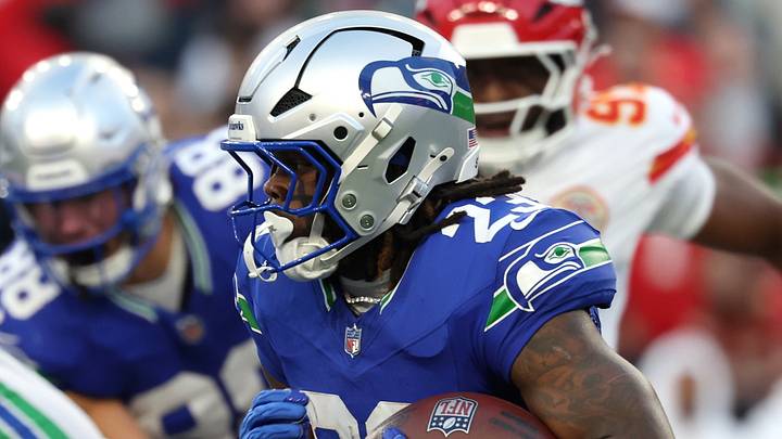 Oct 25, 2026; Seattle, Washington, USA;  Seattle Seahawks running back Emanuel Wilson (23) carries the ball against the Kansas City Chiefs during the first quarter at Lumen Field.  Mandatory Credit: Joe Nicholson-Imagn Images
