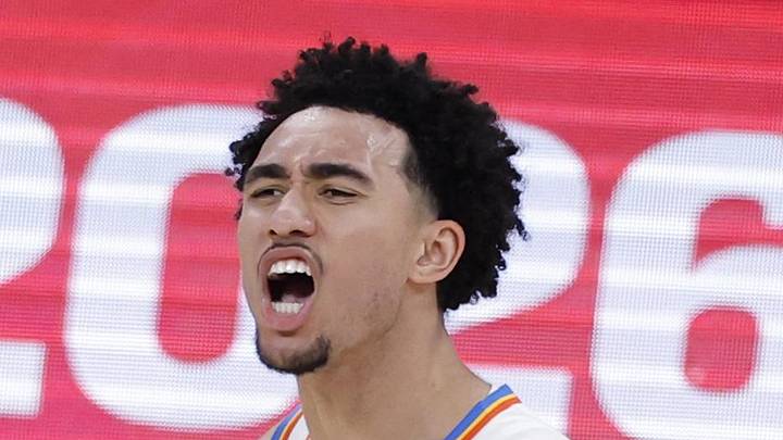 May 26, 2026; Oklahoma City, Oklahoma, USA; Oklahoma City Thunder guard Jared McCain (3): Alonzo Adams-Imagn Images May 26, 2026; Oklahoma City, Oklahoma, USA; Oklahoma City Thunder guard Jared McCain (3): Alonzo Adams-Imagn Images
