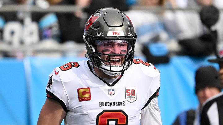 Dec 21, 2025; Charlotte, North Carolina, USA; Tampa Bay Buccaneers quarterback Baker Mayfield (6) reacts after a touchdown during the first half against the Carolina Panthers at Bank of America Stadium. Mandatory Credit: Bob Donnan-Imagn Images Dec 21, 2025; Charlotte, North Carolina, USA; Tampa Bay Buccaneers quarterback Baker Mayfield (6) reacts after a touchdown during the first half against the Carolina Panthers at Bank of America Stadium. Mandatory Credit: Bob Donnan-Imagn Images