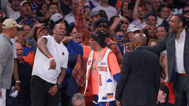 May 14, 2024; New York, New York, USA;  American film director Spike Lee celebrates with former