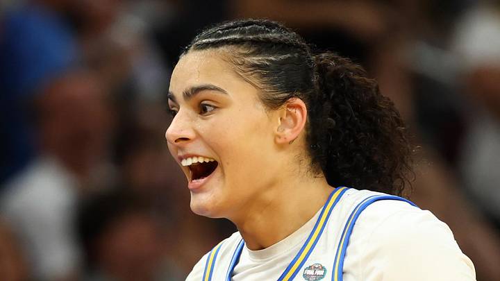 Apr 5, 2026; Phoenix, AZ, USA; UCLA Bruins center Lauren Betts (51) reacts as she heads to the bench in the fourth quarter against the South Carolina Gamecocks during the National Championship game of the women's 2026 NCAA Tournament at Mortgage Matchup Center. Mandatory Credit: Mark J. Rebilas-Imagn Images