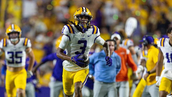 LSU Tigers cornerback DJ Pickett reacts to intercepting the ball. Mandatory Credit: Stephen Lew-Imagn Images LSU Tigers cornerback DJ Pickett reacts to intercepting the ball. Mandatory Credit: Stephen Lew-Imagn Images
