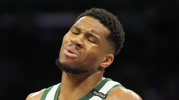  Milwaukee Bucks forward Giannis Antetokounmpo (34) reacts during the third quarter against the Sacramento Kings at Golden 1 Center on Mar 22, 2025.