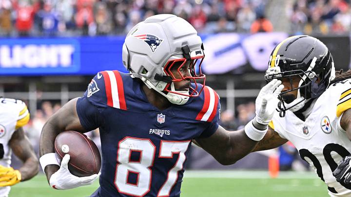Sep 20, 2026; Foxborough, Massachusetts, USA;  New England Patriots wide receiver Romeo Doubs (87) 