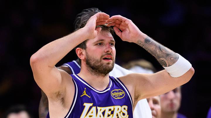 Mar 27, 2026; Los Angeles, California, USA; Los Angeles Lakers guard Luka Doncic (77) reacts during the second half against the Brooklyn Nets at Crypto.com Arena. Mandatory Credit: William Liang-Imagn Images Mar 27, 2026; Los Angeles, California, USA; Los Angeles Lakers guard Luka Doncic (77) reacts during the second half against the Brooklyn Nets at Crypto.com Arena. Mandatory Credit: William Liang-Imagn Images