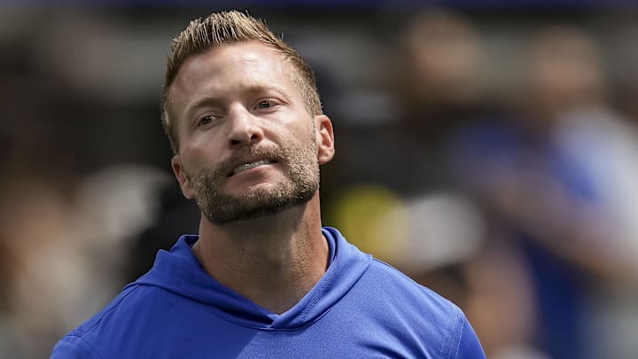 Sep 7, 2025; Inglewood, California, USA; Houston Texans coach Sean McVay before the match against the Los Angeles Rams at SoFi Stadium. Mandatory Credit: Kirby Lee-Imagn Images