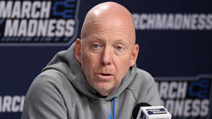 Mar 19, 2026; Philadelphia, PA, USA; UCLA Bruins head coach Mick Cronin speaks with the media before a practice session ahead of the first round of the men's 2026 NCAA Tournament at Xfinity Mobile Arena. Mandatory Credit: Bill Streicher-Imagn Images