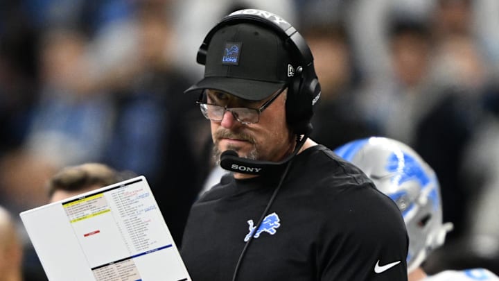 Detroit Lions head coach Dan Campbell during the second half against the Dallas Cowboys at Ford Field Detroit Lions head coach Dan Campbell during the second half against the Dallas Cowboys at Ford Field