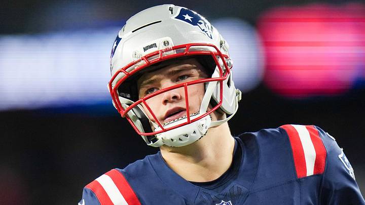 Jan 11, 2026; Foxborough, MA, USA; New England Patriots quarterback Drake Maye (10) warms up before the game against the Los Angeles Chargers in an AFC Wild Card Round game at Gillette Stadium. Mandatory Credit: David Butler II-Imagn Images