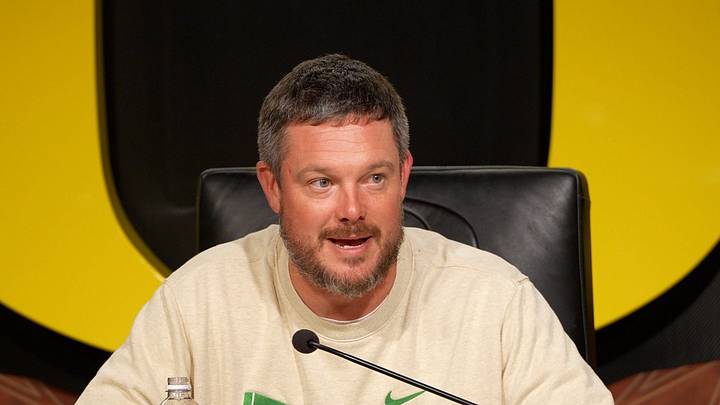 Oregon coach Dan Lanning speaks during a press availability on Aug. 31, 2026, at the Hatfield-Dowlin Complex in Eugene, Oregon. Oregon coach Dan Lanning speaks during a press availability on Aug. 31, 2026, at the Hatfield-Dowlin Complex in Eugene, Oregon.