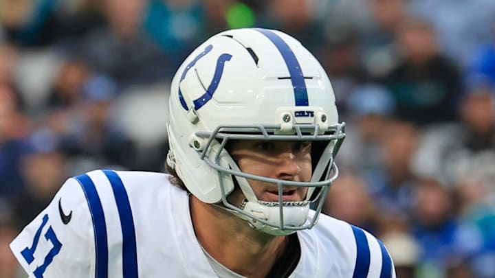 Indianapolis Colts quarterback Daniel Jones runs the ball