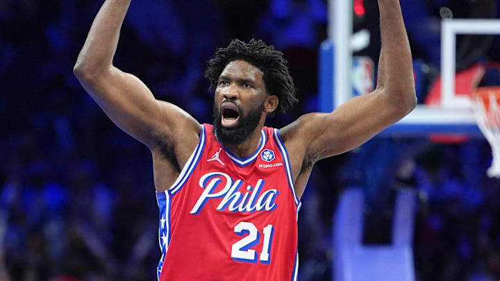 Oct 31, 2025; Philadelphia, Pennsylvania, USA; Philadelphia 76ers center Joel Embiid (21) reacts against the Boston Celtics in the third quarter at Xfinity Mobile Arena. Mandatory Credit: Kyle Ross-Imagn Images Oct 31, 2025; Philadelphia, Pennsylvania, USA; Philadelphia 76ers center Joel Embiid (21) reacts against the Boston Celtics in the third quarter at Xfinity Mobile Arena. Mandatory Credit: Kyle Ross-Imagn Images
