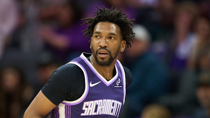Apr 10, 2026; Sacramento, California, USA; Sacramento Kings guard Malik Monk (0) brings the ball upcourt against against the Golden State Warriors during the first half at Golden 1 Center. Mandatory Credit: Robert Edwards-Imagn Images