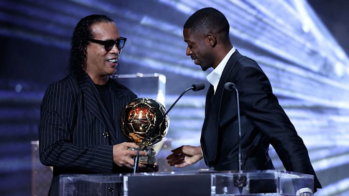 The legendary Ronaldinho (left) was the first to congratulate Ousmane Dembélé for his Ballon d’Or win. The legendary Ronaldinho (left) was the first to congratulate Ousmane Dembélé for his Ballon d’Or win.