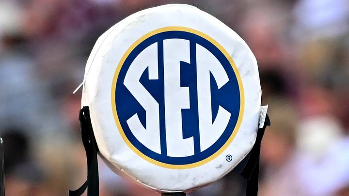 Sep 27, 2025; College Station, Texas, USA; A detail view of the SEC logo on a chain marker during the game between the Texas A&M Aggies and the Auburn Tigers at Kyle Field. Mandatory Credit: Maria Lysaker-Imagn Images Sep 27, 2025; College Station, Texas, USA; A detail view of the SEC logo on a chain marker during the game between the Texas A&M Aggies and the Auburn Tigers at Kyle Field. Mandatory Credit: Maria Lysaker-Imagn Images