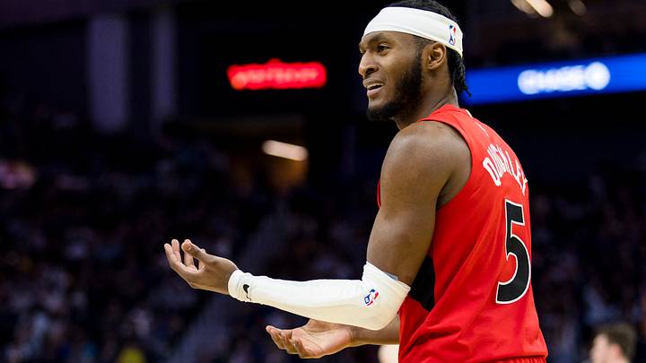 Mar 20, 2025; Toronto Raptors guard, Immanuel Quickley. Mandatory Credit: John Hefti-Imagn Images