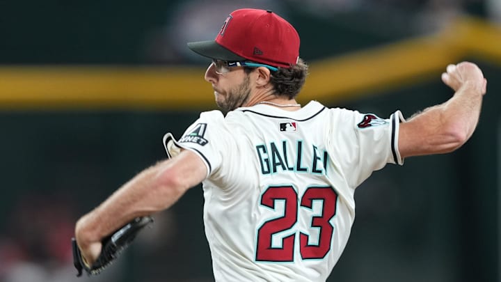 Sep 15, 2025; Phoenix, Arizona, USA; Arizona Diamondbacks pitcher Zac Gallen (23) pitches against the San Francisco Giants during the first inning at Chase Field. Mandatory Credit: Joe Camporeale-Imagn Images Sep 15, 2025; Phoenix, Arizona, USA; Arizona Diamondbacks pitcher Zac Gallen (23) pitches against the San Francisco Giants during the first inning at Chase Field. Mandatory Credit: Joe Camporeale-Imagn Images