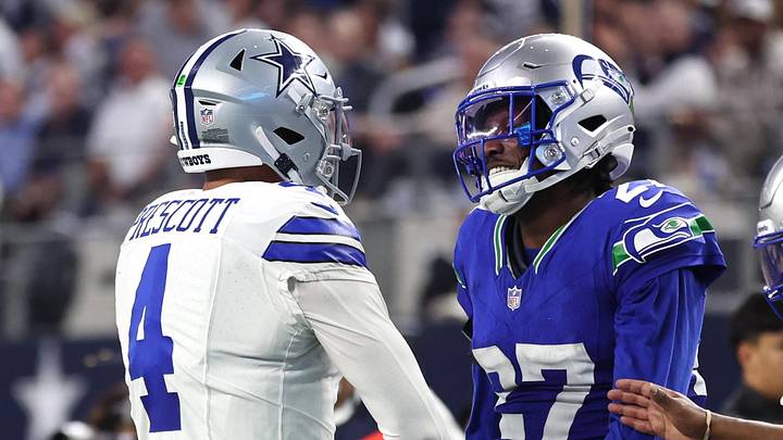 Dallas Cowboys quarterback Dak Prescott and Seattle Seahawks cornerback Riq Woolen