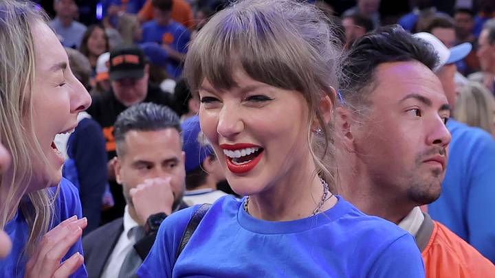 Jun 10, 2026; New York, New York, USA; Taylor Swift on the court after game four of the 2026 NBA Finals between the New York Knicks and San Antonio Spurs at Madison Square Garden. Jun 10, 2026; New York, New York, USA; Taylor Swift on the court after game four of the 2026 NBA Finals between the New York Knicks and San Antonio Spurs at Madison Square Garden.