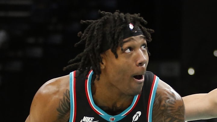 Memphis Grizzlies forward GG Jackson drives to the basket as Dallas Mavericks forward Caleb Martin defends. Memphis Grizzlies forward GG Jackson drives to the basket as Dallas Mavericks forward Caleb Martin defends.