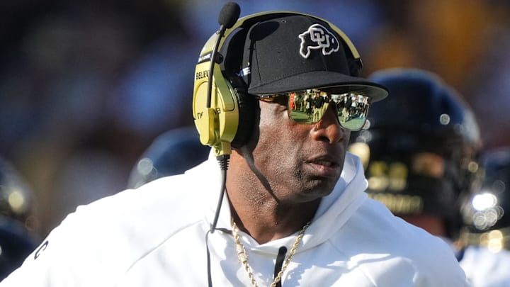 Oct 7, 2023; Tempe, Arizona, USA; Colorado Buffaloes head coach Deion Sanders walks the sidelines as his team takes on the ASU Sun Devils at Mountain America Stadium. Oct 7, 2023; Tempe, Arizona, USA; Colorado Buffaloes head coach Deion Sanders walks the sidelines as his team takes on the ASU Sun Devils at Mountain America Stadium.
