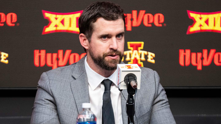 Jimmy Rogers speaks during his introductory press conference as Iowa State’s new head football coach on Dec. 8, 2025, at Iowa State University in Ames, IA.