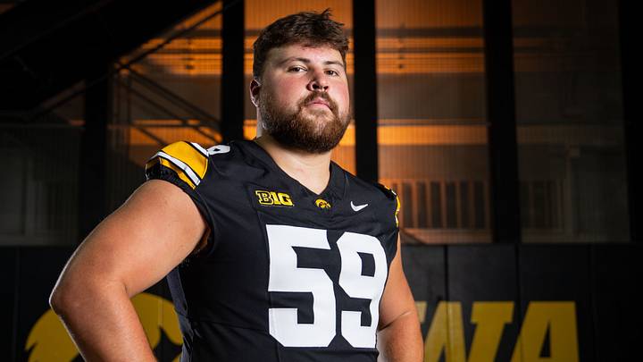 Iowa offensive lineman Trevor Lauck (59) stands for a portrait during Hawkeye football media day, Friday, Aug. 14, 2026, in Iowa City. Iowa offensive lineman Trevor Lauck (59) stands for a portrait during Hawkeye football media day, Friday, Aug. 14, 2026, in Iowa City.
