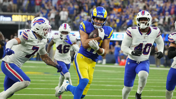Rams wide receiver Puka Nacua set season-high marks for receptions (12) and receiving yards (162) against the Bills.